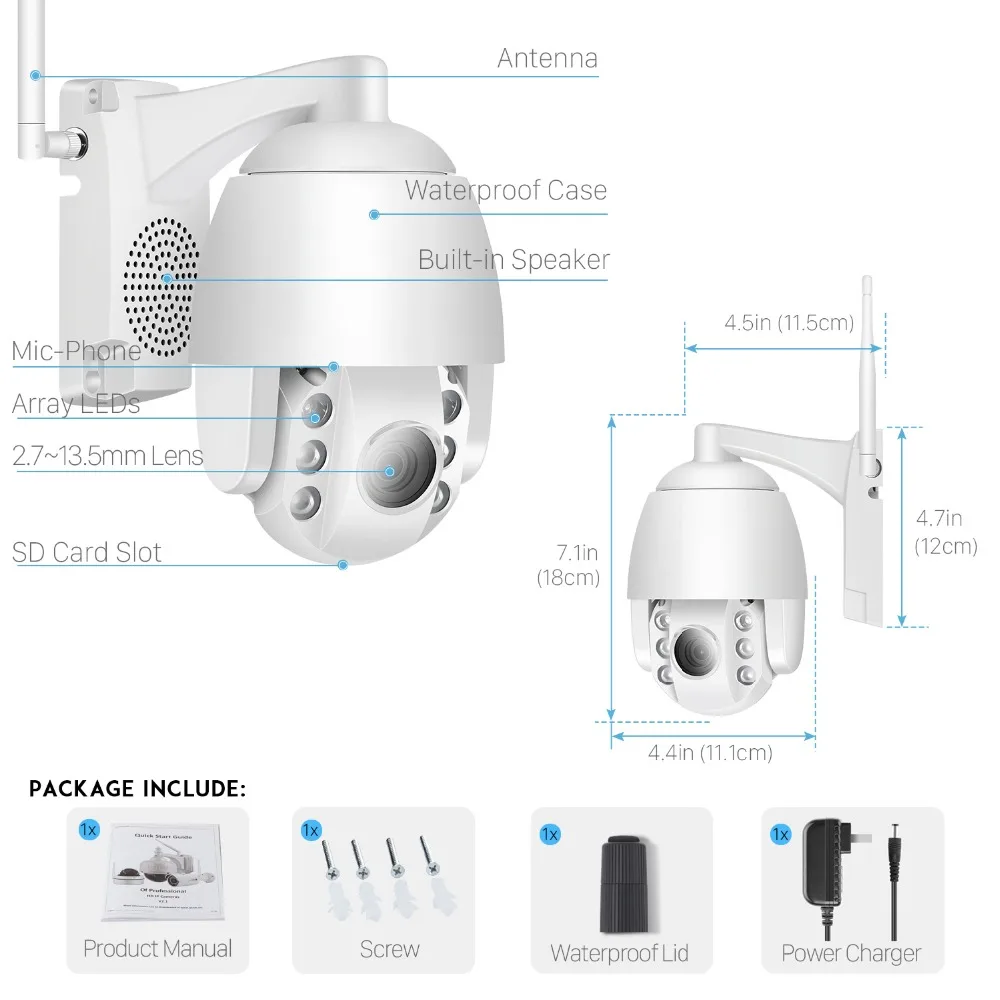 BESDERSEC 2,5 дюймов PTZ скоростная купольная IP камера WiFi 1080P открытый 5X зум/4 мм фиксированный объектив Беспроводная камера IR 60 м двухстороннее аудио