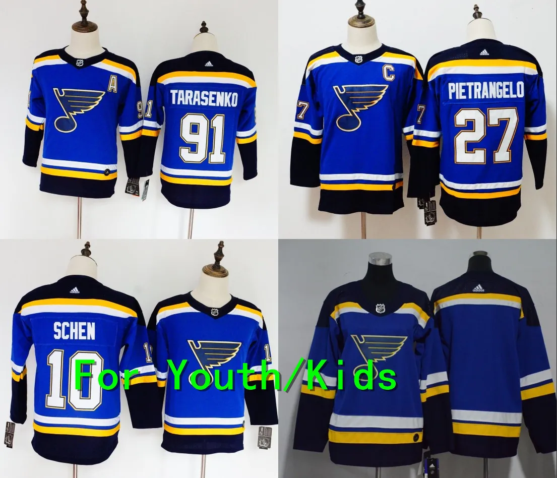 Молодежная вышивка прошитая св. Луи#91 Vladimir Tarasenko 10 Brayden Schenn 27 Alex Pietrangelo Kids Jersey