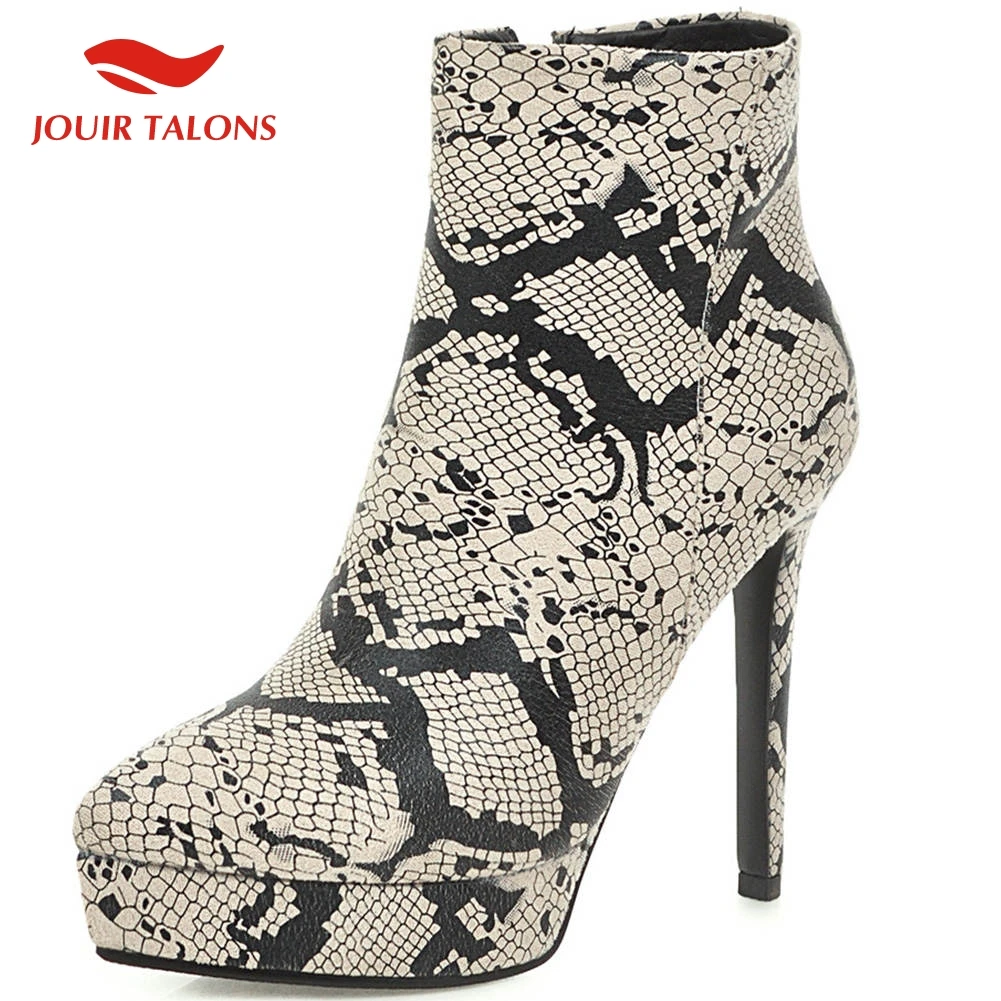 

JOUIR New Arrivals Hot Plus Size 32-46 Platform High Heels Ankle Boots Woman Sheos Zip Up Mix Color INS Shoes Women Boots