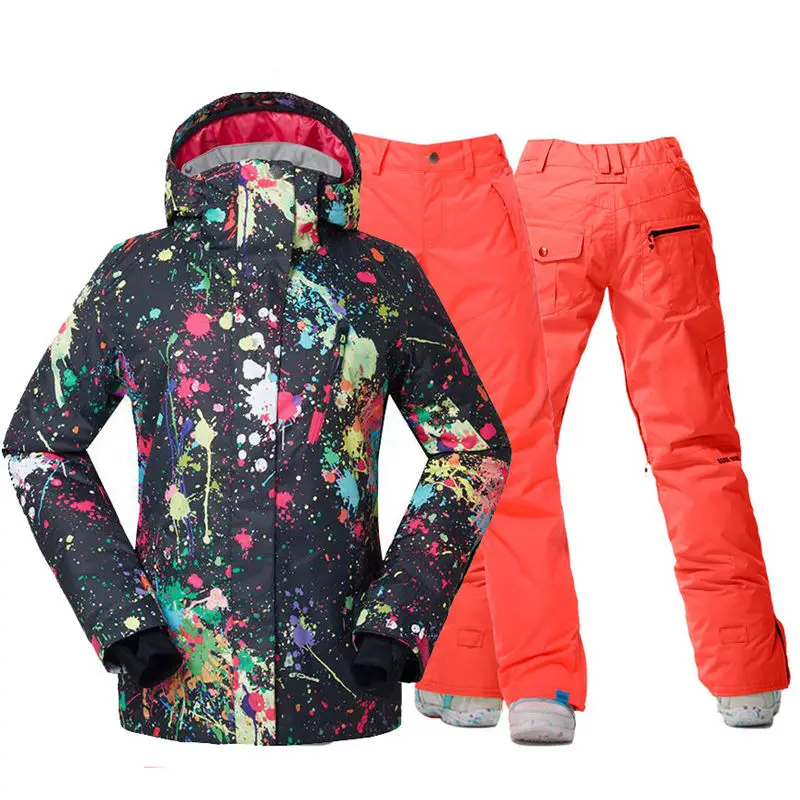 GS черный женский зимний костюм Спортивная одежда для улицы одежда для занятий сноубордингом комплекты 10K водонепроницаемый ветрозащитный костюм зимняя куртка и лыжные брюки - Цвет: Picture jacket pant