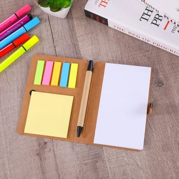 

Kraft Paper Folding Memo Pad Self Adhesive Sticky Notes Planner Message Notepad with a Pen School Office Stationery Supplies