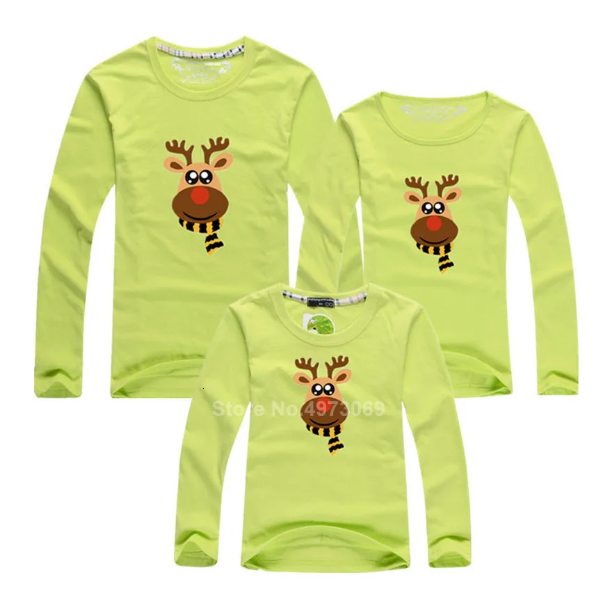 Green one piece Футболка с короткими рукавами для всей семьи; Новогодняя футболка из хлопка; рождественские футболки с рисунком оленя для мамы, дочки, папы и сына - Цвет: Green one piece