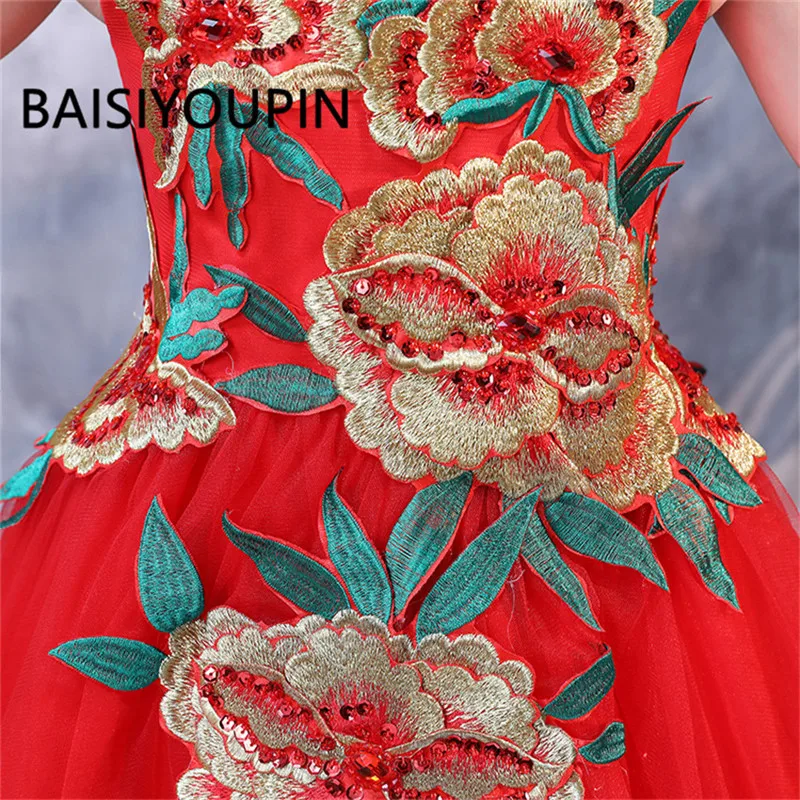 Красные реальные фотографии платья для девочек с цветочным узором, Robe de Soiree, круглый вырез, длина до пола, для свадеб