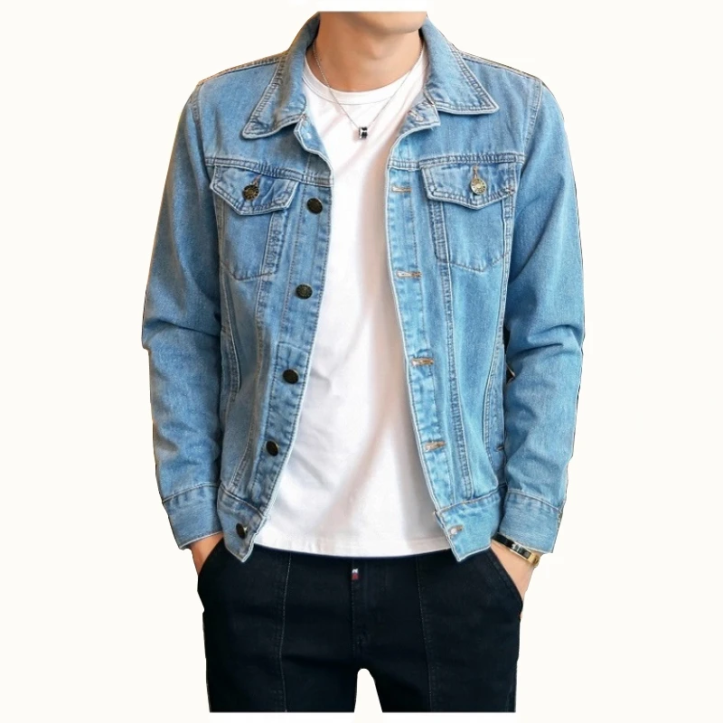 

Solid color casual slim men's denim jacket Large Size 4XL bomber jacket men's high quality street clothing slim men denim jacket