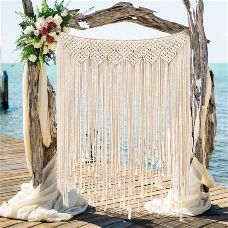 

Handmade Woven Macrame Wall Tapestry Bohemian Wedding Backdrop Wall Decorations Wall Hanging Handwoven Cotton Rope Boho Tapestry
