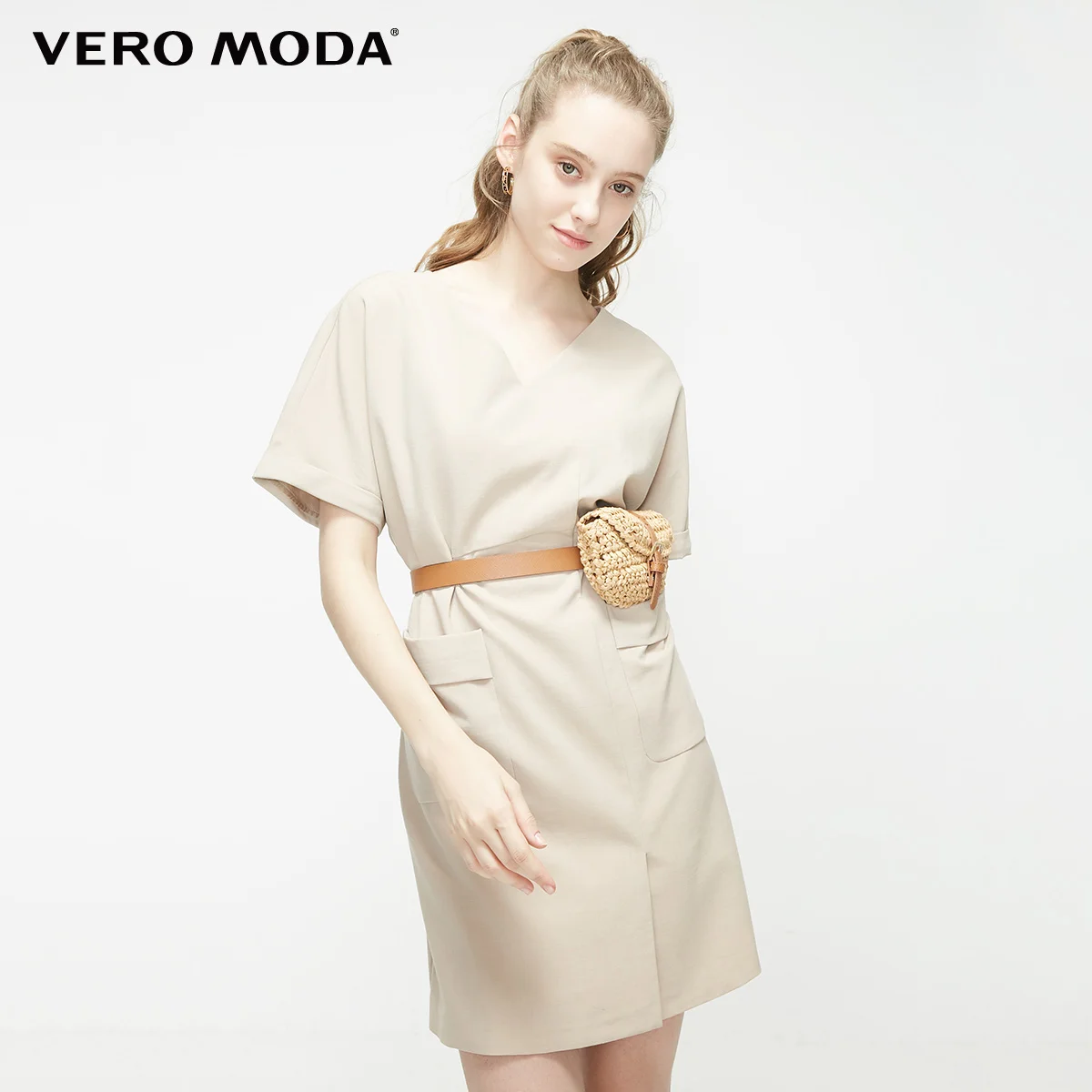 Vero Moda женское платье с v-образным вырезом и короткими рукавами | 31927B520 - Цвет: C13 Stocking beige