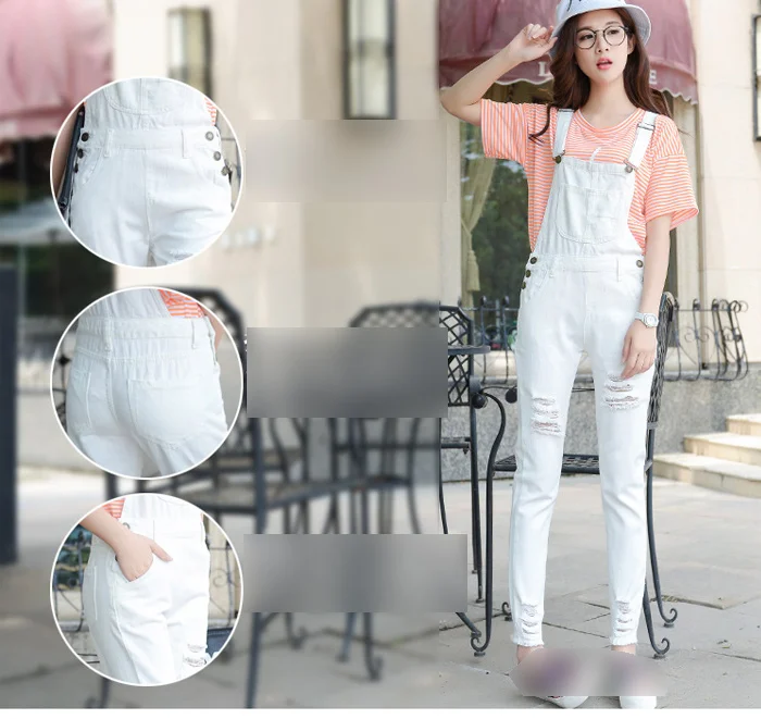 Women Jumpsuit Denim Overalls Bodysuit Salopette Femme Jean Women Ripped Hole Denim Jumpsuits Rompers
