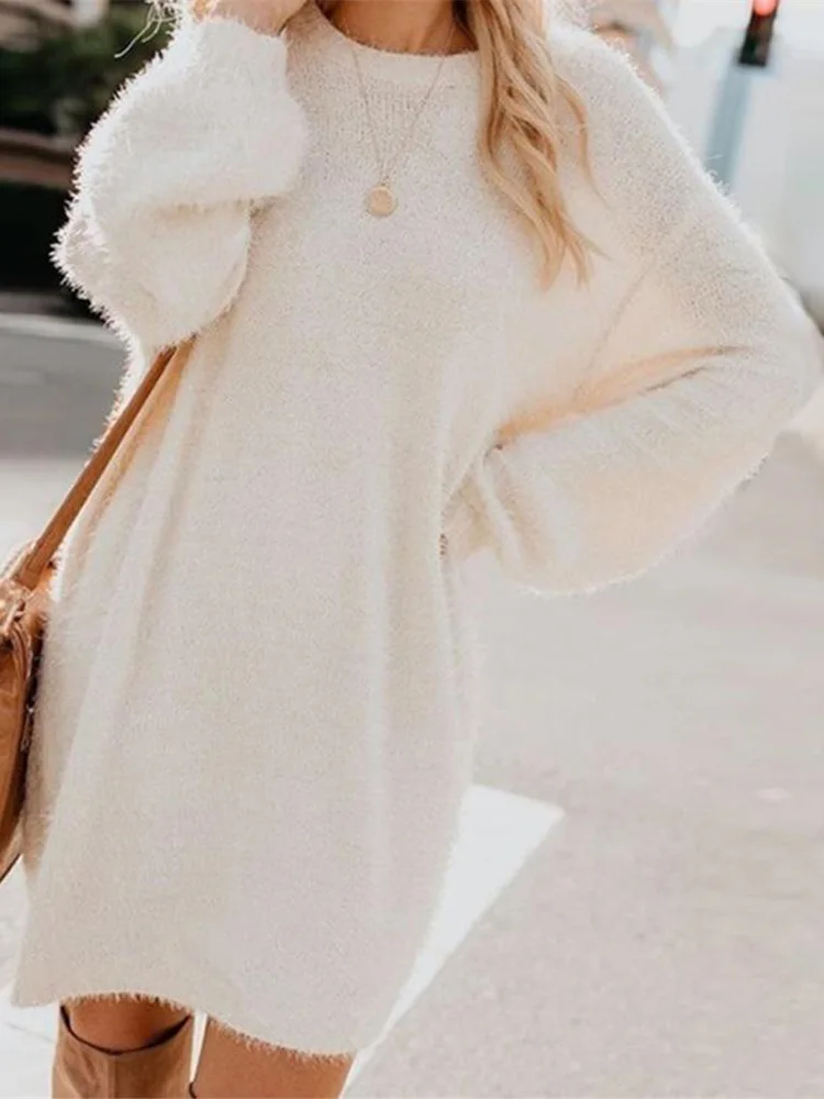 

2019 Winter Women Elegant Plus Size Warm Top Female Autumn Loose Stylish Solid Color Medium Length Loose Knitting Sweater