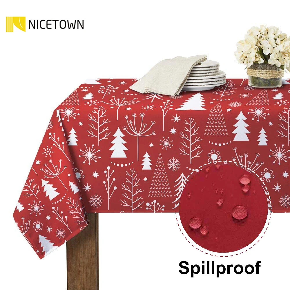 NICETOWN Christmas Print Decorative Tablecloth Waterproof Oilproof Thick Rectangular Wedding Dining Table Cover Tea Table Cloth