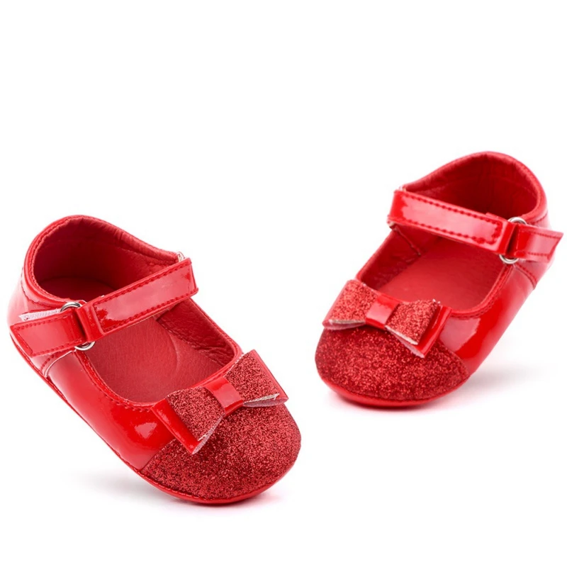 Для маленьких девочек обувь прекрасная Bowknot из искусственной кожи; 2 цвета; нескользящие сникерсы на мягкой подошве для детей ясельного возраста; для детей 0-12 месяцев