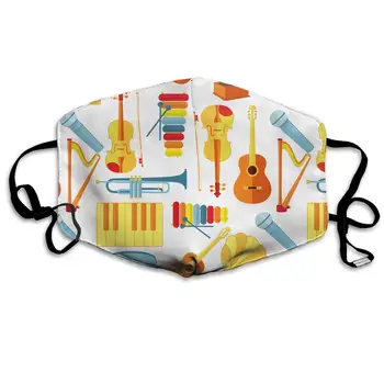 

Microphone Gramophone Guitar Piano Washable Reusable Mask, Cotton Anti Dust Half Face Mouth Mask For Kids Teens Men Women With