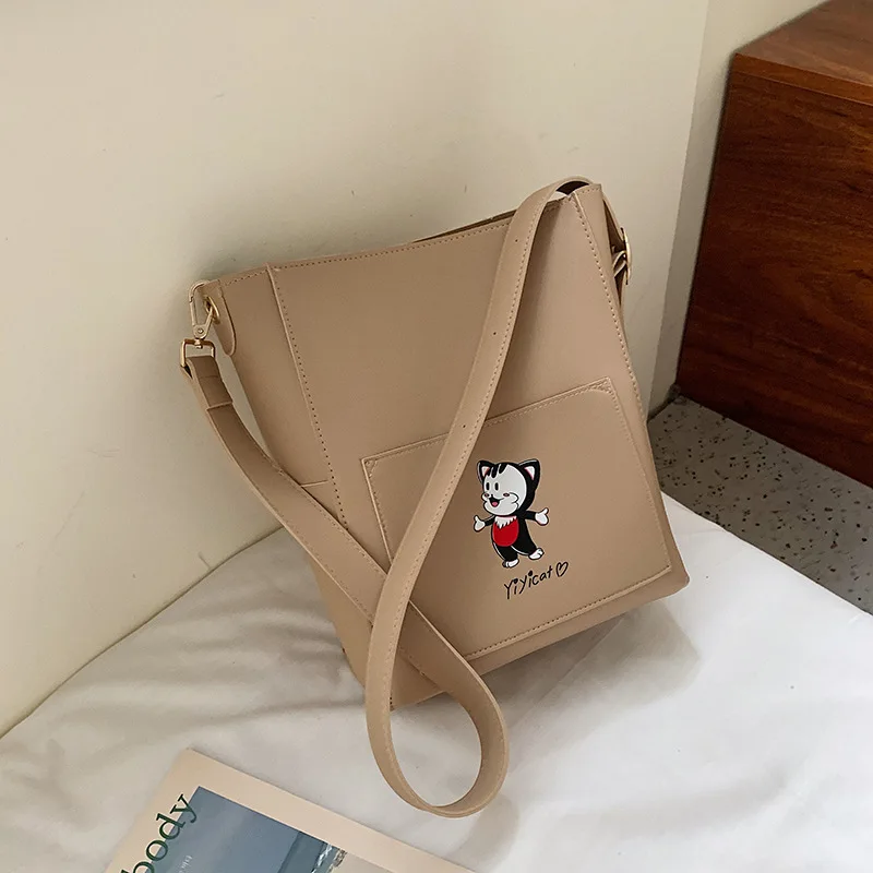 

Books of College Student Class Shoulder Bag Soft Leather Large-Volume Online Celebrity Crossbody/shoulder Bag Picture Bucket Lar