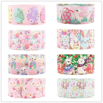 

Q&N ribbon 50Yards 16mm - 75mm Easter Day Eggs and Bunny Grosgrain/FOE Ribbons for DIY Bow Craft Wedding Easter egg Decoration