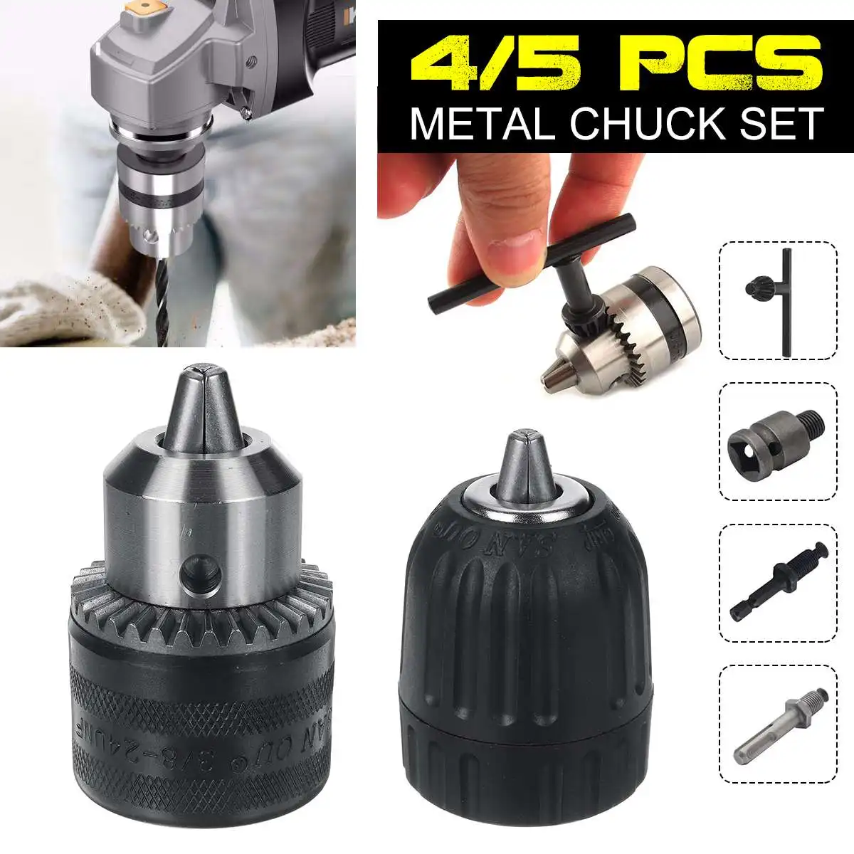 Drill Chuck & Drill Chuck Adapter Convert Impact Wrench Into Electric
