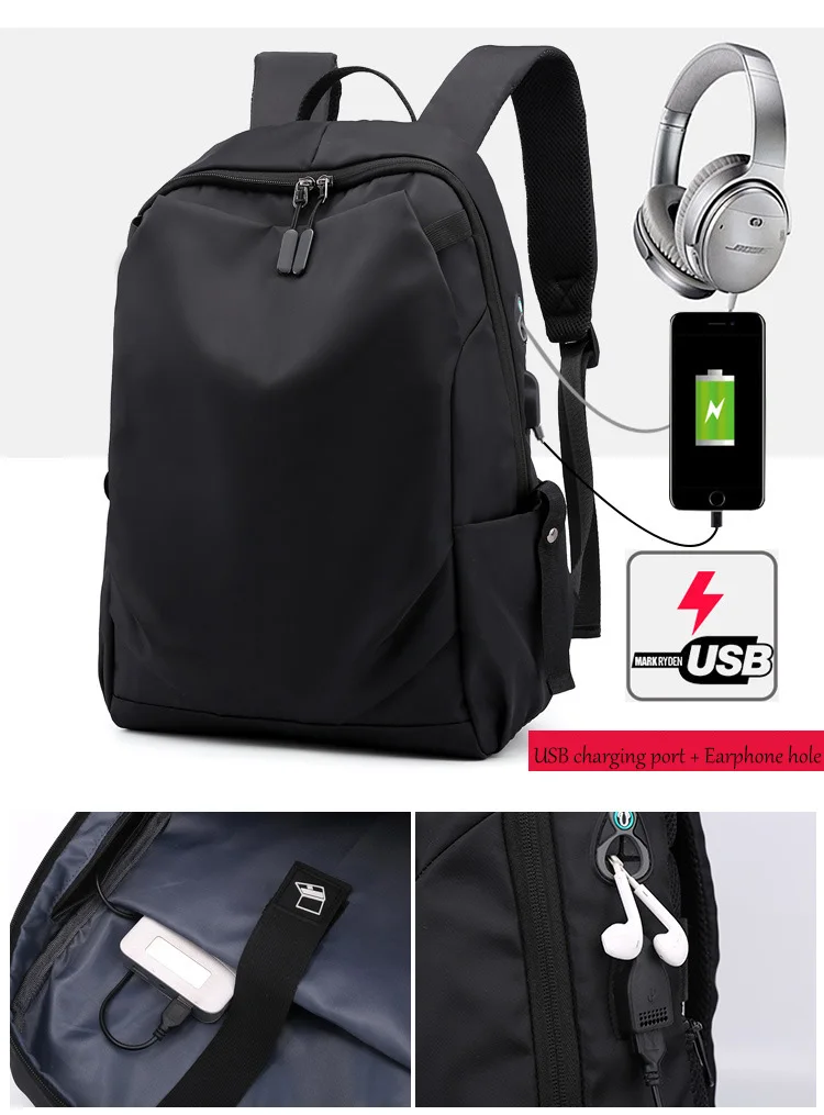 15.6 inch Laptop Backpack Men Waterproof Travel Business USB Backpacks Students School Back Pack Bag Black Grey Leisure Rucksack (3)