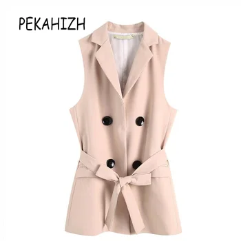 

elegant sleeveless blazer veste femme jacket casual button sashes work office coat lady waistcoat 2019 chalecos para mujer