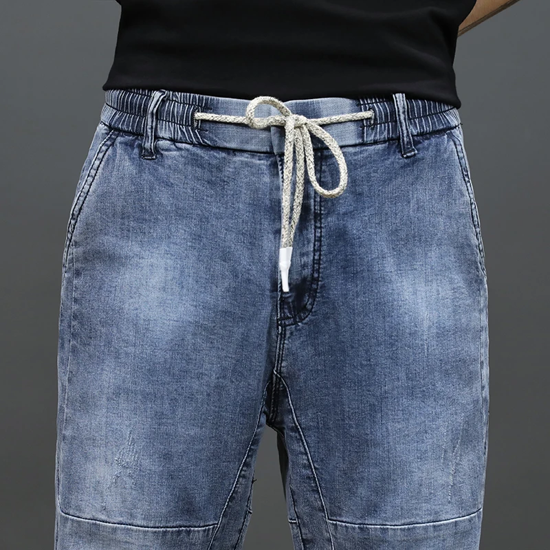 KSTUN Jeans Men Light Blue Stretch Jogger Pants Loose fit Spliced Harem Pants Casual Streetwear Hip