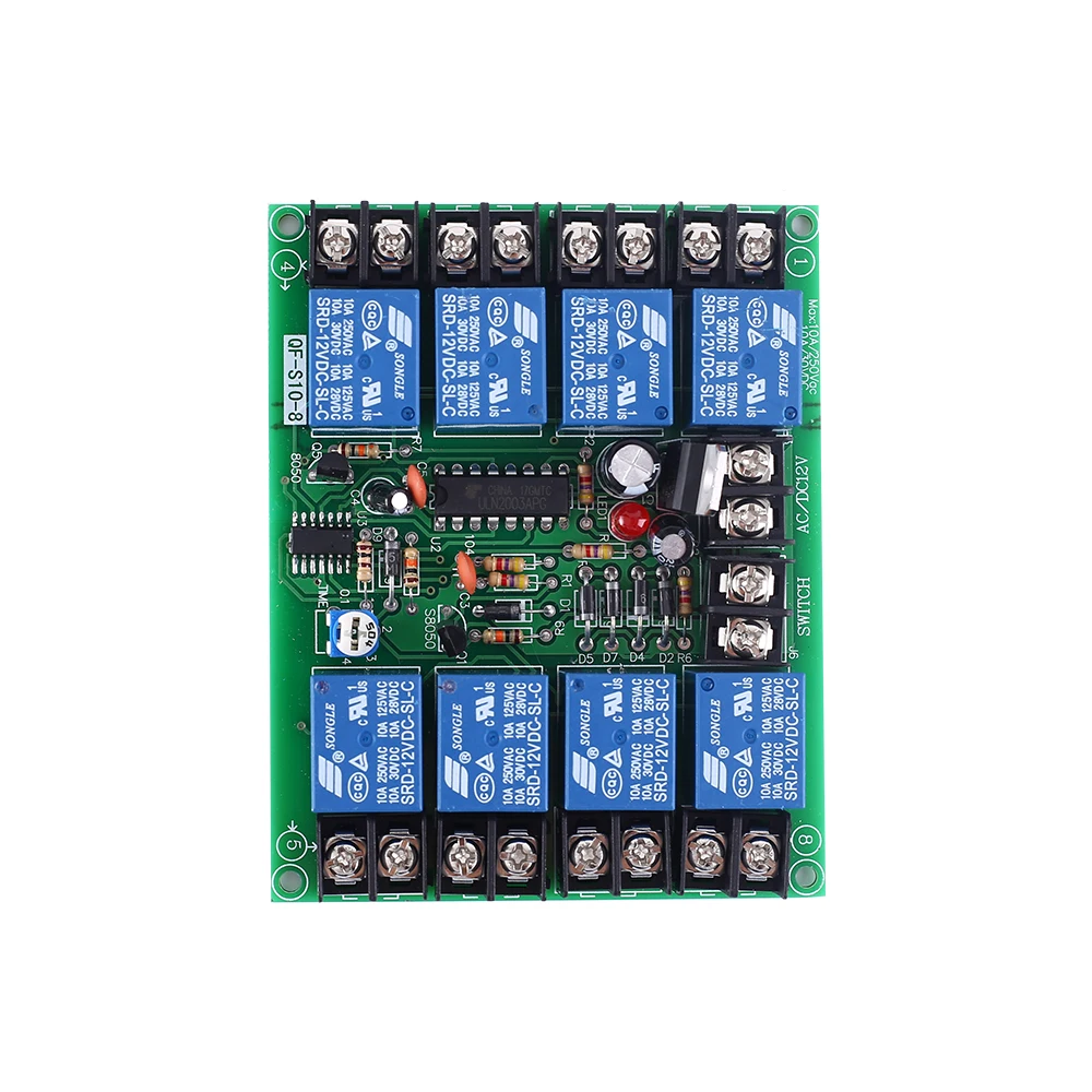 AC DC 12V 10A 8-канальный 8CH Мощность графиком доска 0,2-4 s регулируемый последовательного модуль контроллера