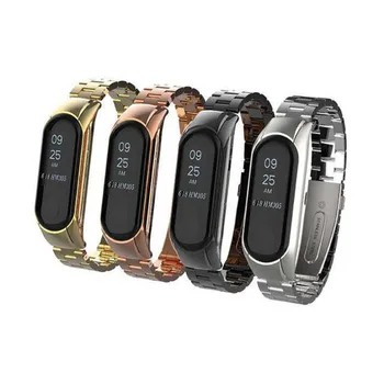 

For Bracelet 3 Metal Wrist Strap Plus Three Bead with Stainless Steel Strap Fashion Watch Case For MI Band 3