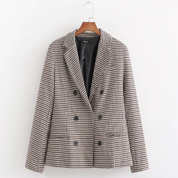 

womens Casual Plaid Blazer 2020 Fashion New Ladies Double Breasted Simple Comfortable Loose Casual Blazer