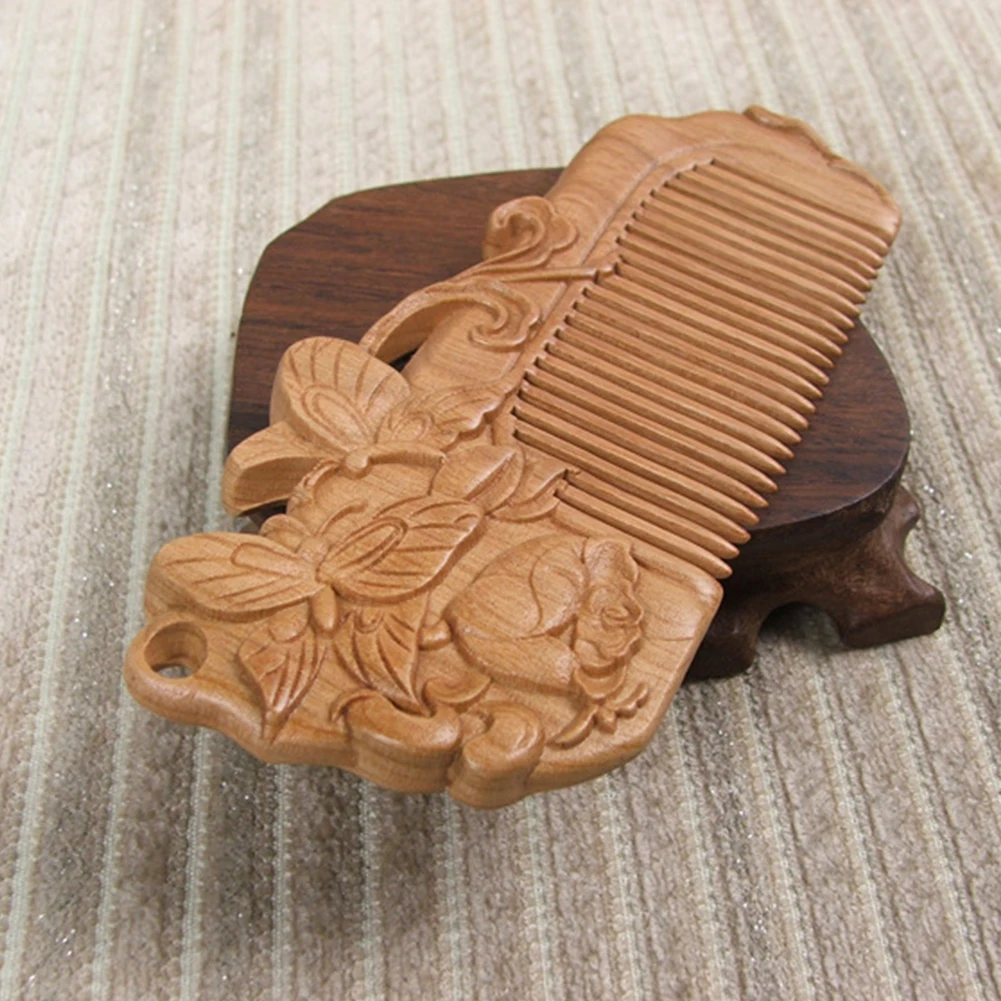 

Carving Natural Travel Massage Multifunction Health Care Ornament Hairdressing Double Sided Solid Anti Static Peach Wood Comb