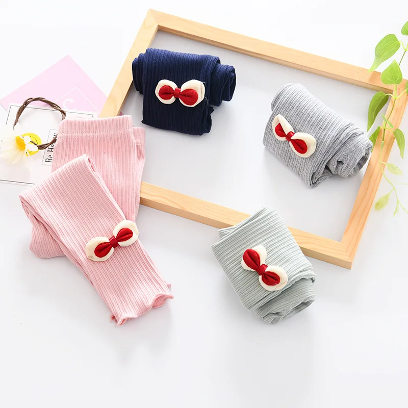 Г. Новые осенние детские леггинсы из чистого хлопка в Корейском стиле с красным бантом; эластичные модные брюки для девочек