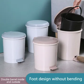 

6/10L Garbage Bin With Lid Household Toilet Bathroom Creative Footstep Large Trash Can Kitchen Waste Storage Basket
