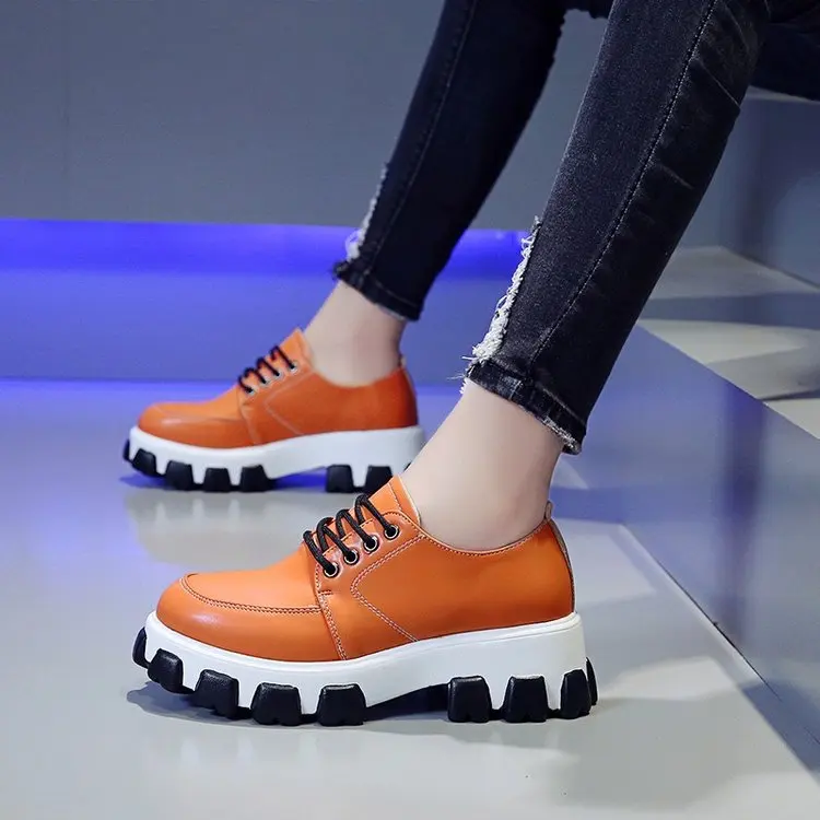 

Colored Non-slip Sole High Platform Shoes Women 2019 Autumn Fresh Style Pu Leather Candy Color Thick Soled Vulcanized Shoes