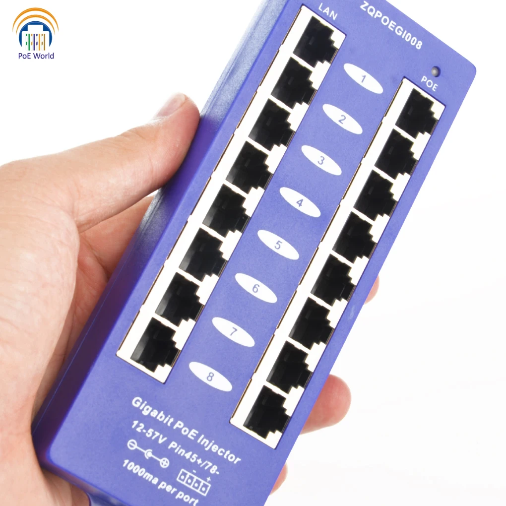 802.3af Mid-span PoE injector Mode B(4/5+,7/8-) Passive Gigabit 8 Port PoE Injector For Mikrotik UBNT CCTV Network 5