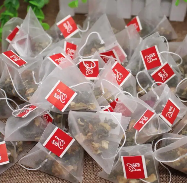 

3000pcs/lot Pyramid Tea Bag Filters Nylon Teabag Single String With Label Transparent Empty Tea Bags Wholesale