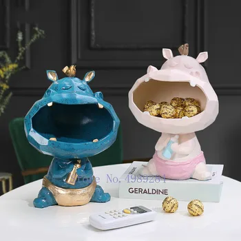 

Modern Creativity Resin Hippopotamus Cartoon Simulation Animal Desktop Storage Organization Candy Modern Home Desktop Decoration