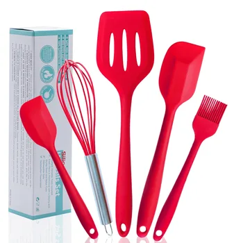 

5 Pieces Silicone Baking & Cooking Kitchen Tools Set, Thermostable Slotted Turner and Eggbeater Set for Non-Stick Pot