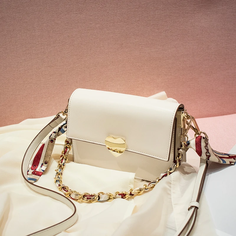 

Cowhide handbags chain small square bag women 2020 new trendy small ck simple wild silk scarf love crossbody bags