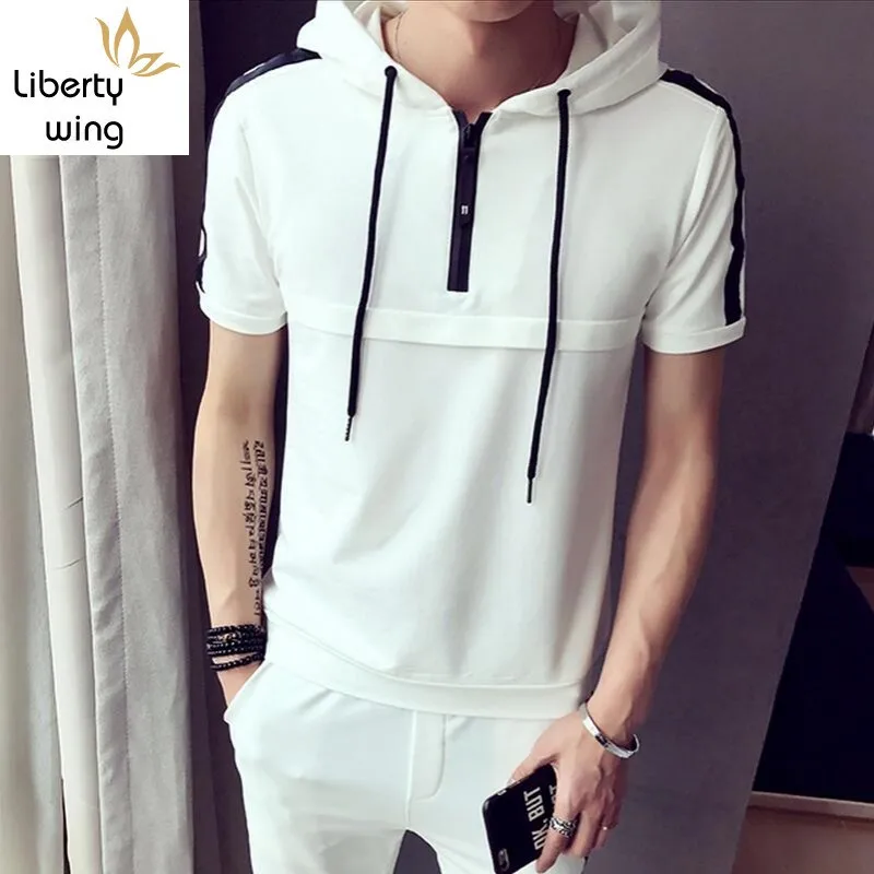 Костюм мужской летний с коротким рукавом повседневный Однотонный пуловер