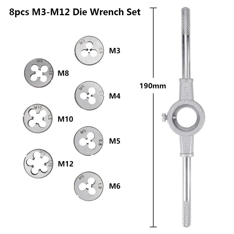 Набор гаечных ключей M3 M4 M5 M6 M7 M8 M10 M12 6 шт./8 шт.|tap and die set|tap dieset |