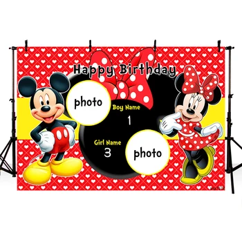 

Photography Backgrounds Twins Mickey Minnie Custom Children Birthday Party Photo Studio Gender Reveal Backdrops Background