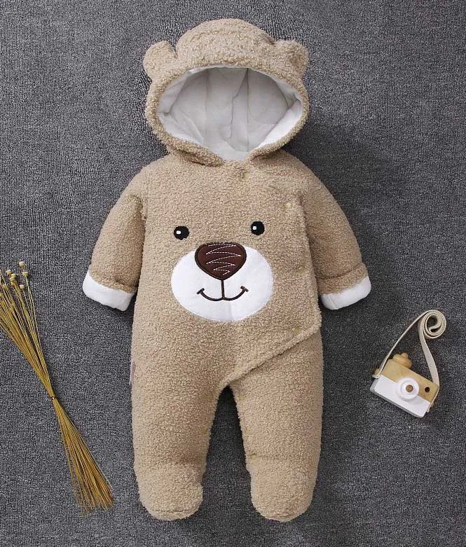 Серый Комбинезон с медвежонком roupa infantil, зимняя одежда для новорожденных от 0 до 12 месяцев, детская зимняя одежда унисекс комбинезоны - Цвет: Серый