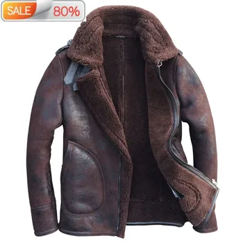 

Genuine Real Pure Fur Men Natural Sheepskin Leather Jacket Wool Coat WP14D133 ND74A
