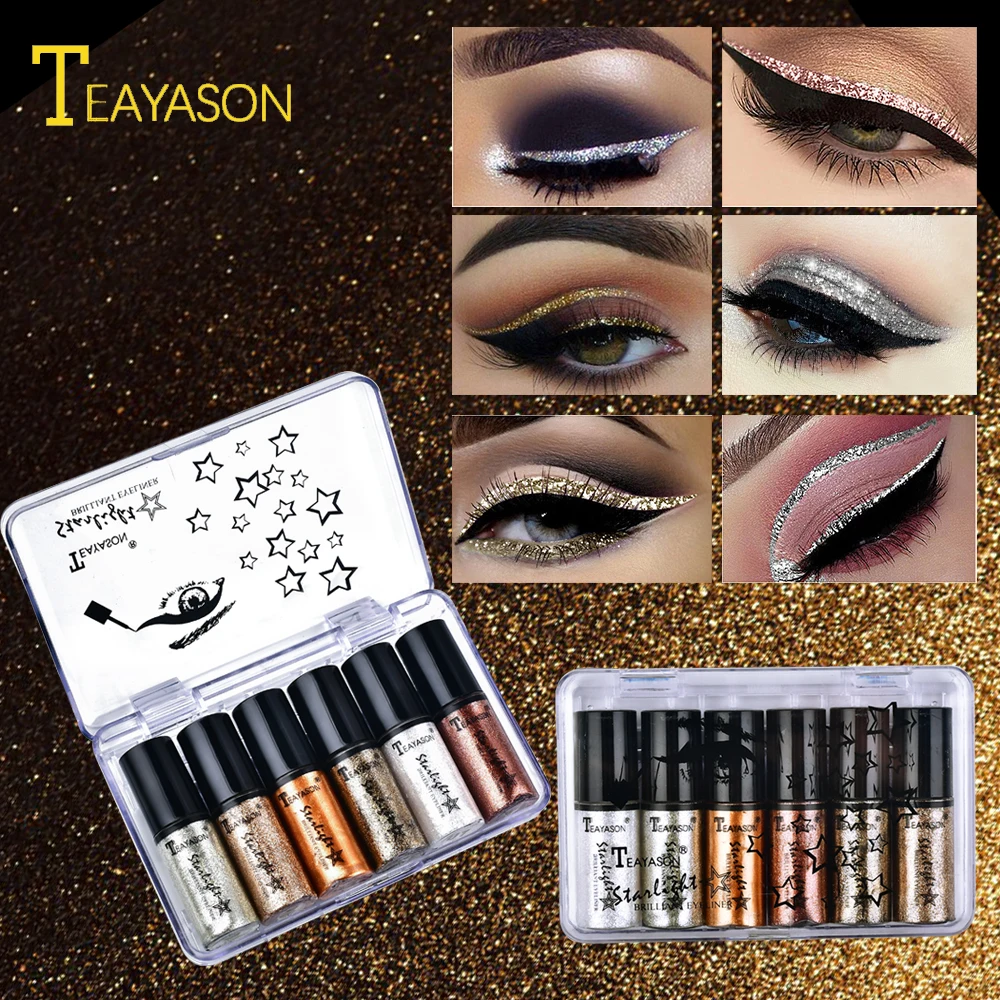 6PCS/SET diamond glitter eyeliner colorful sliver gold brown pigment waterproof long lasting starry sky liquid eyeliner AM107 6PCS/SET diamond glitter eyeliner colorful sliver gold brown pigment waterproof long lasting starry sky liquid eyeliner AM107