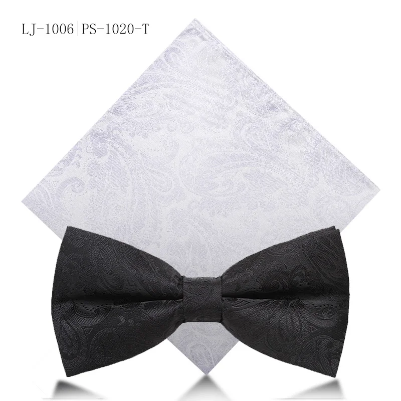 LJ-1006 PS-1020-T Брендовые новые модные мужские галстуки-бабочки Свадебные двойной тканевый черный галстук-бабочка банкетные вечерние галстуки-бабочки с подарочной коробкой карманные полотенца - Цвет: LJ-1006 PS-1020-T