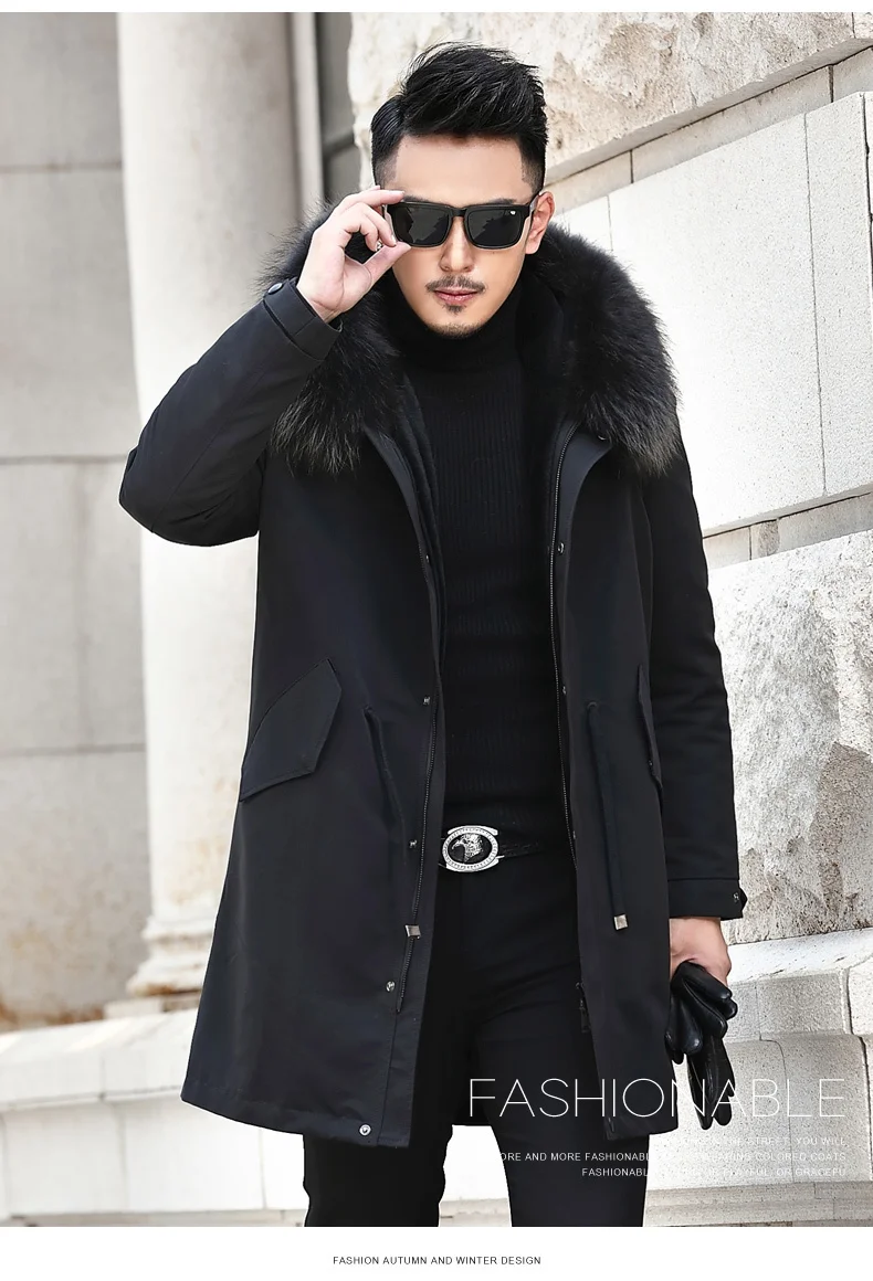 

Winter Jacket Men Real Pure Natural Fur Jacket Men Real Raccoon Fur Collar Parka Male 100%Wool Liner Coat L18-2511 MY724