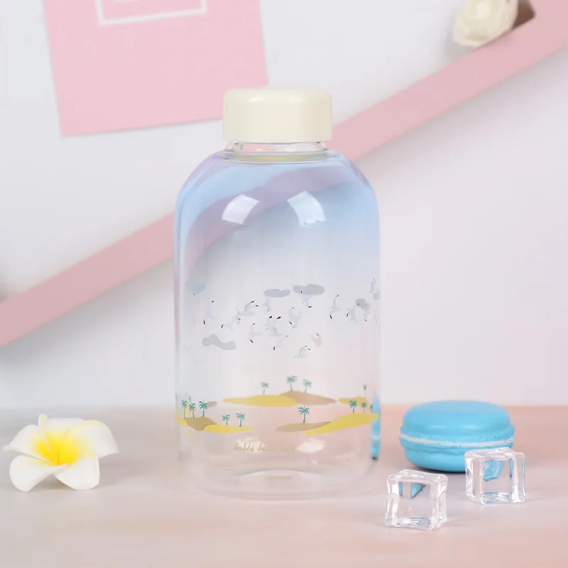 3 Creative Glass Water Bottle with Sleeve Gradient Color Portable Outdoor Sport Water Bottles Leakproof Camping Bottle BpaFree Cup - Цвет: 3