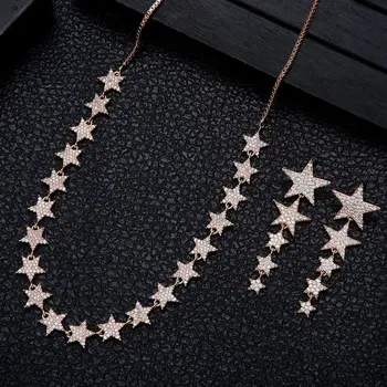 

Fashion Personality Full Inlay Zircon Star Earrings Pendant Cooper Gold Plated Necklace Jewelry Set for women Z21
