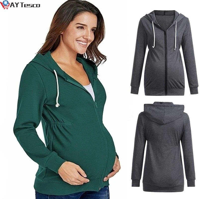 Sudaderas de maternidad gruesas para embarazadas, Abrigo con capucha y cremallera, chaqueta de lactancia, prendas de embarazo, ropa de lactancia|Sudaderas con capucha| - AliExpress