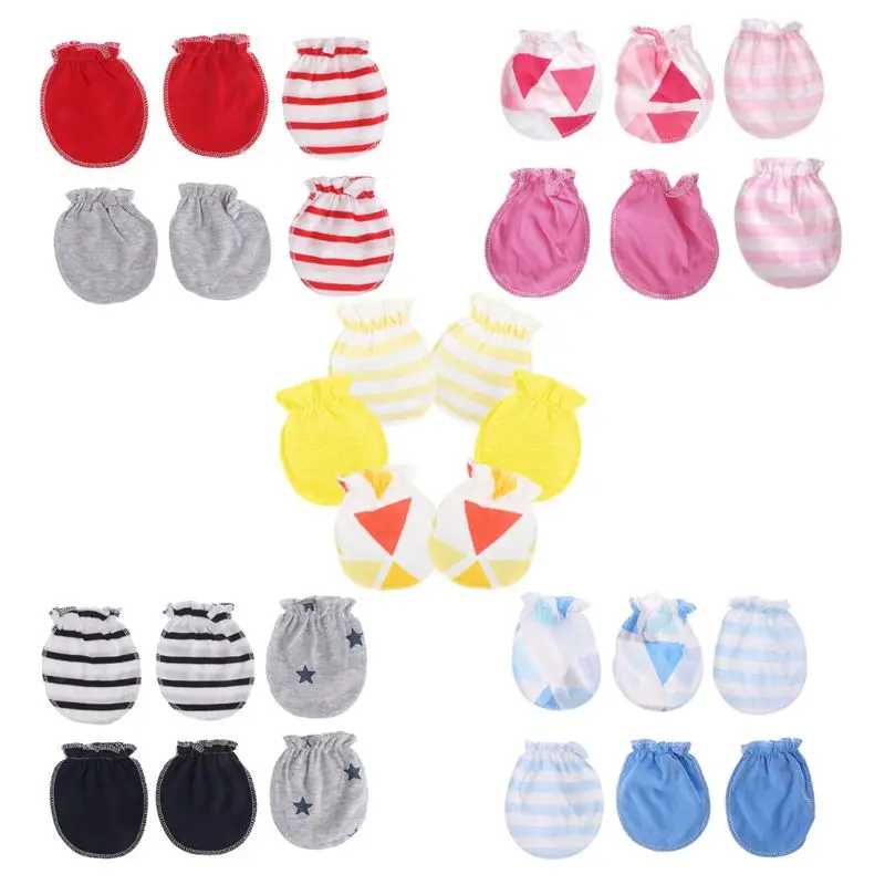 3 пары модные перчатки против царапин защита на Кроватку Новорожденного лица Хлопок царапины варежки DXAA