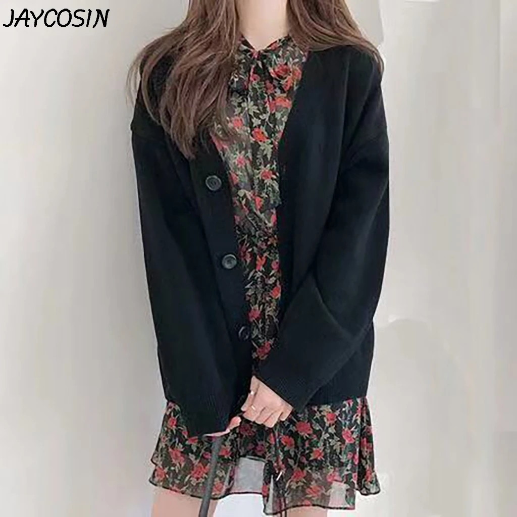 JAYCOSIN, женские свитера, однотонный, длинный рукав, на пуговицах, вязаный свитер, топы, кардиганы, пальто, зимние, повседневные, простые, дикие, свитер, пальто, o29