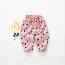 Г. Корейский стиль, осенние детские штаны в горошек с бантом для маленьких девочек повседневные брюки Одежда для маленьких детей длинные штаны принцессы, WT903