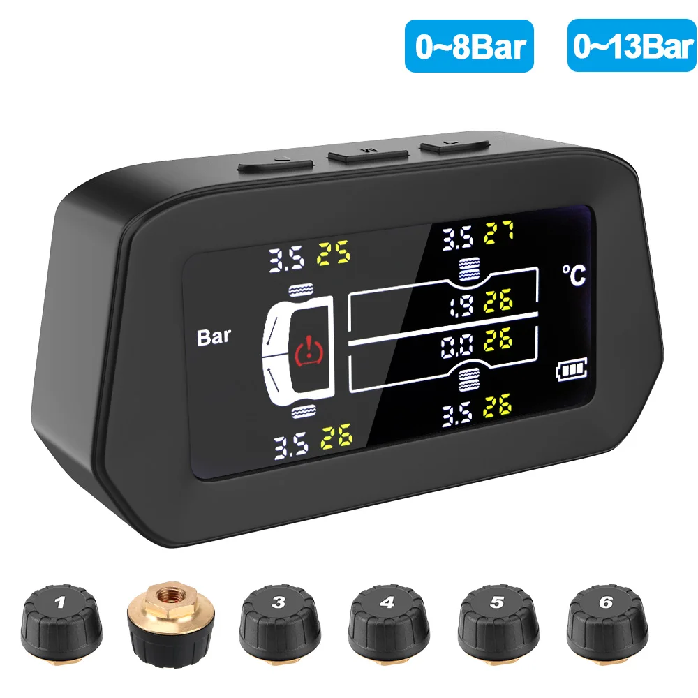 

Freight Car Security Alarm Systems 6 Tires Car TPMS Tyre Pressure Monitoring System Digital LCD Display Light Truck