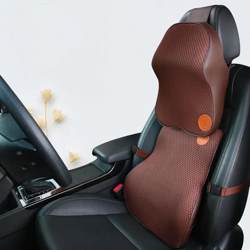 Car Lumbar Support Waist Cushion+ Neck Pillow 3D Memory Foam Four Seasons Headrest Back Support Car Styling - Название цвета: Brown
