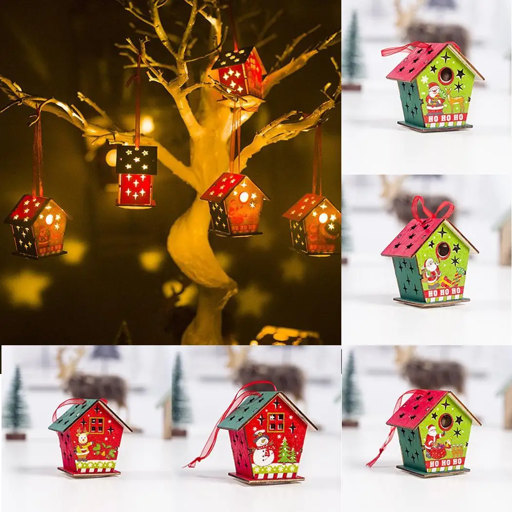 Kerst счастливые рождественские деревянные елки подвесной светильник многоцветный орнамент вечерние украшения для дома
